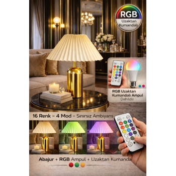 AURA Gold Metal Kırma Başlıklı Abajur Salon Yatak Odası