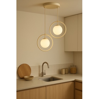 Halo Duo – Krem Metal 2’li Cam Sarkıt Avize