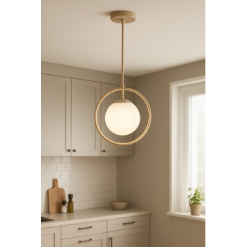 Halo Onze –Krem Metal Tekli Cam Sarkıt Avize