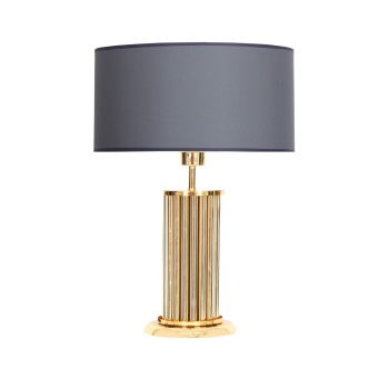 Odeon Gold Kaplama Metal Çubuk Abajur Altın Şeritli Krem