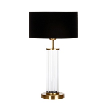 Nuuk Eskitme Ayaklı Modern Özel Tasarım Cam Abajur - Gold Şeritli Siyah