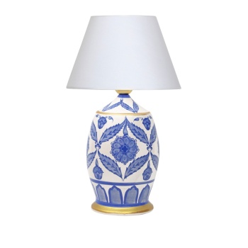 Handmade Ceramic Botanical Özel Tasarım Abajur - Siyah Bordürlü Mataro Vizon