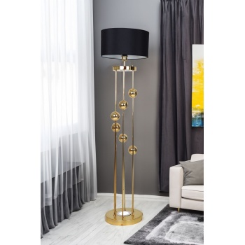 Clichy Gold Kaplama Spot Işıklı Metal Lambader - Siyah