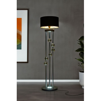 Clichy Statik Siyah Krom Küreli Spot Işıklı Metal Lambader - Siyah