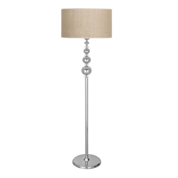 Kristal Taşlı Üçlü Küre Krom Kaplama Metal Lambader - Hasır Bej