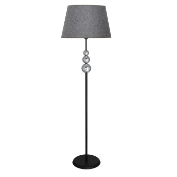 Üçlü Krom Küre Tek Ayaklı Siyah Metal Lambader - Hasır Gri