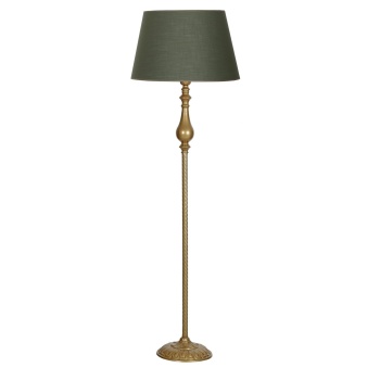 Munch Eskitme Kaplama Metal Burgulu Tek Ayaklı Lambader - Krom Şeritli Haki