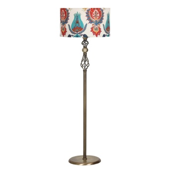 Eskitme Kaplama Şelale Düz Metal Tek Ayaklı Lambader - Silindir Lale Desenli