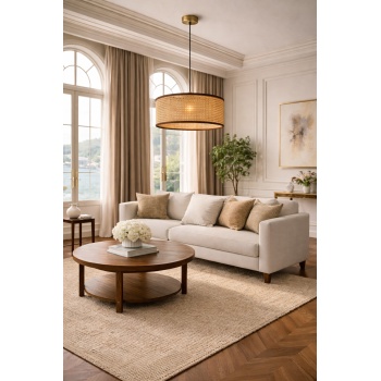 Auren Rattan Tekli Sarkıt Avize – Doğal Hasır Şapkalı, Kablolu, Modern Lüks Aydınlatma