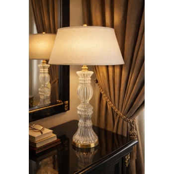 Aurelia Kristal Cam Abajur – Eskitme Gold Detaylı Dekoratif Masa Lambası