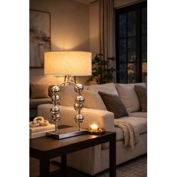 CABIL Krom Küre Tasarım Abajur – Çuval Bezi Efektli Şapka