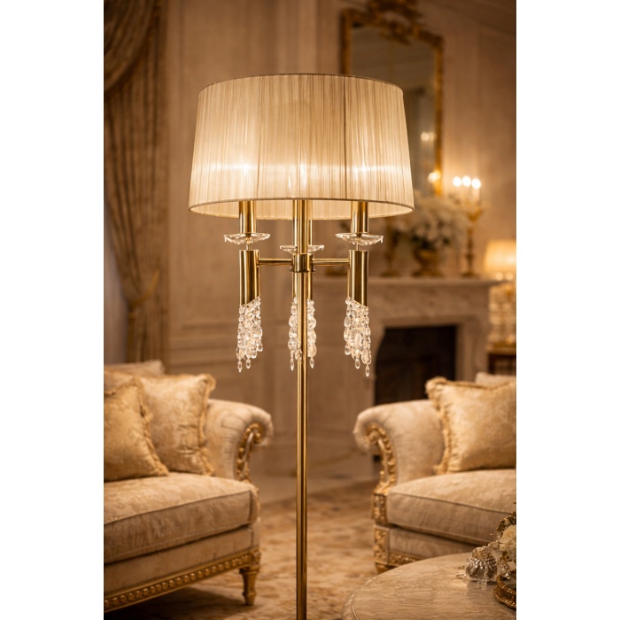 NOIRÉ Mat Gold Kristalli Art Deco Lambader | Premium Salon Aydınlatması