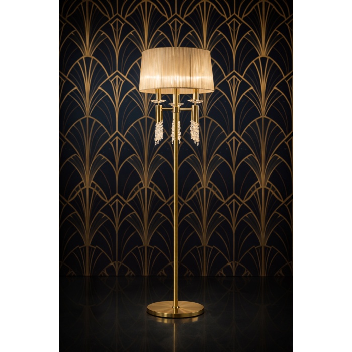 NOIRÉ Mat Gold Kristalli Art Deco Lambader | Premium Salon Aydınlatması