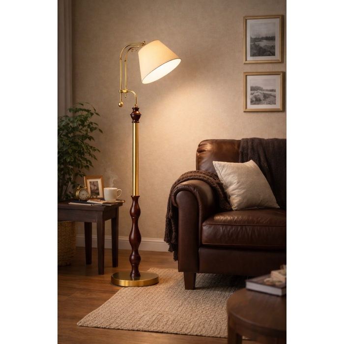 Luminara Brass Ceviz Lambader – El İşçiliği Masif Ahşap Gövdeli Premium Salon Lambası