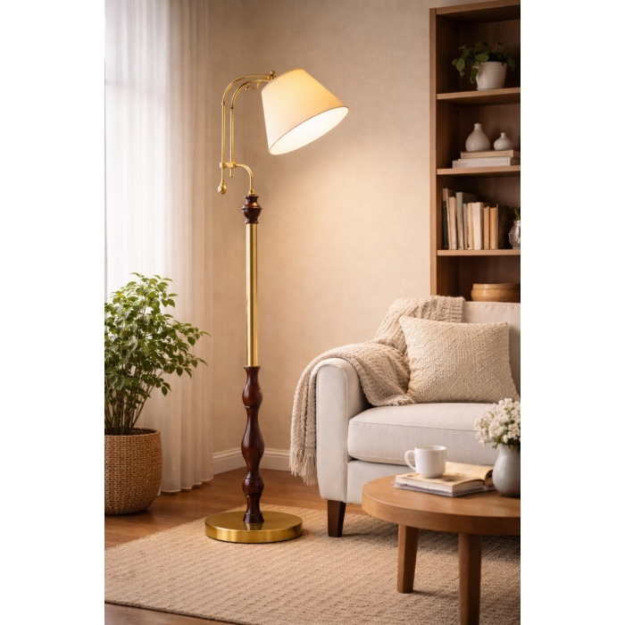 Luminara Brass Ceviz Lambader – El İşçiliği Masif Ahşap Gövdeli Premium Salon Lambası