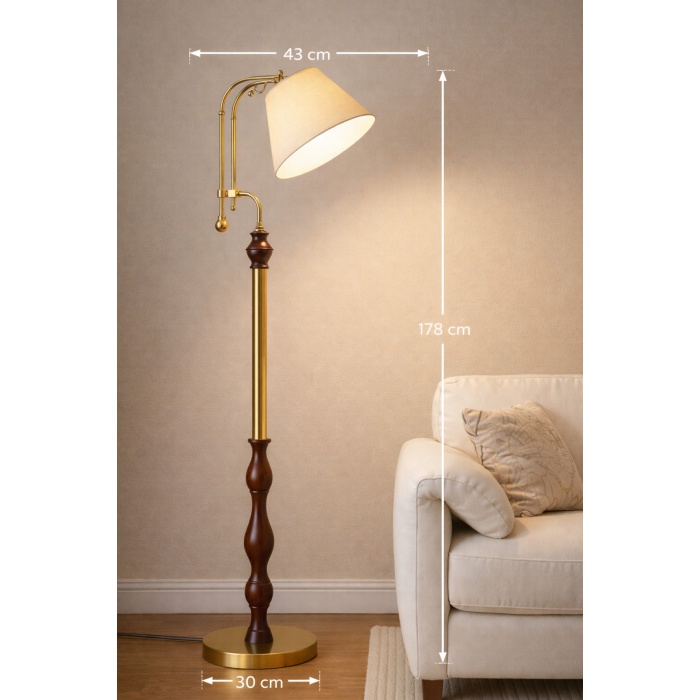 Luminara Brass Ceviz Lambader – El İşçiliği Masif Ahşap Gövdeli Premium Salon Lambası