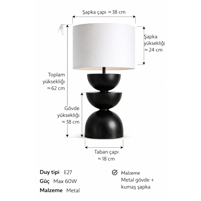 Sculpt Noir Tasarım Masa Abajuru Modern Dekoratif Salon Lambası Siyah