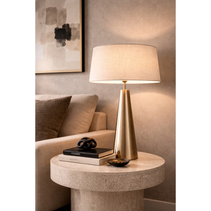 Belfort Luxury Bronze Abajur – Keten Şapkalı Modern Masa Lambası 60 cm