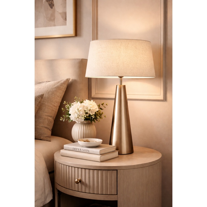 Belfort Luxury Bronze Abajur – Keten Şapkalı Modern Masa Lambası 60 cm