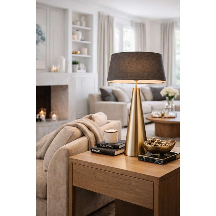 Belfort Antrasit Şapkalı Bronze Abajur – Modern Lüks Masa Lambası 60 cm