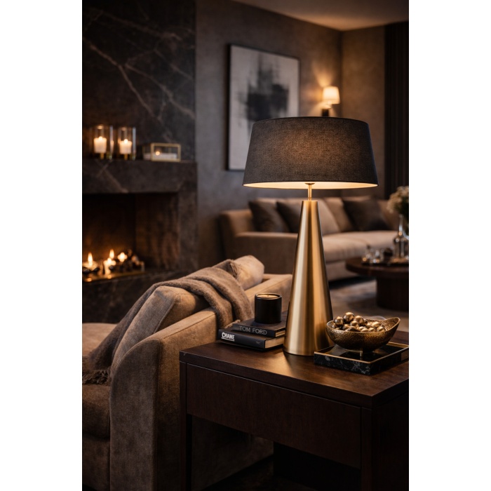 Belfort Antrasit Şapkalı Bronze Abajur – Modern Lüks Masa Lambası 60 cm