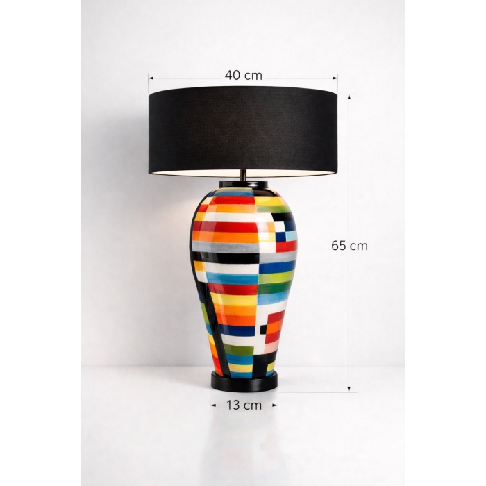 Luxury El Yapımı Mozaik Seramik Abajur – 65 cm | E27, Siyah Şapka Premium Salon Aydınlatması