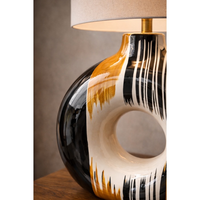 Luxury Aura Halo Handmade El Yapımı Seramik Abajur – Krem Silindir Şapkalı, E27, 55 cm