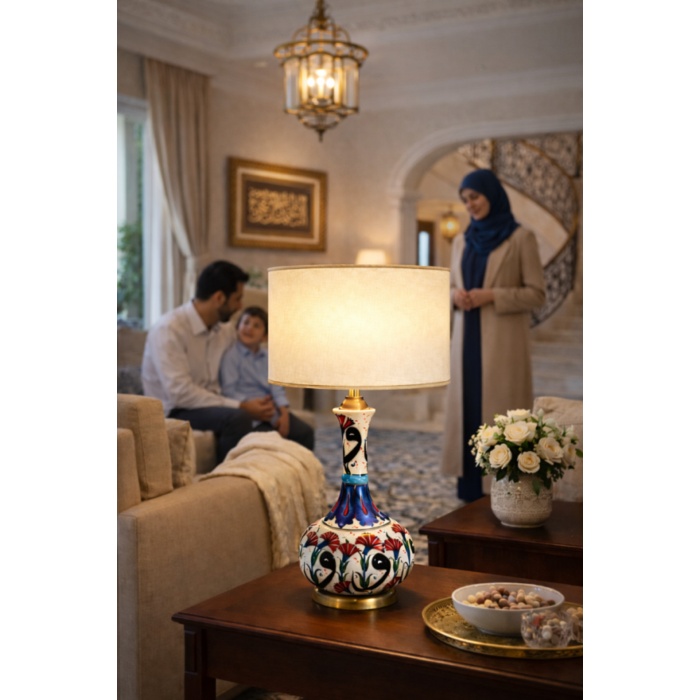 İZNİK AURA | IA-01 El İşçiliği Seramik Gövdeli Silindir Şapkalı Abajur