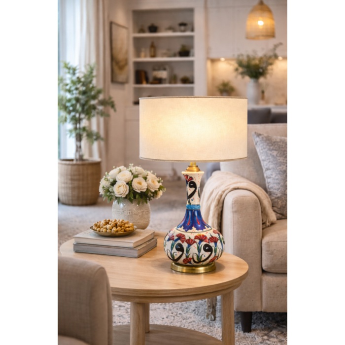 İZNİK AURA | IA-01 El İşçiliği Seramik Gövdeli Silindir Şapkalı Abajur