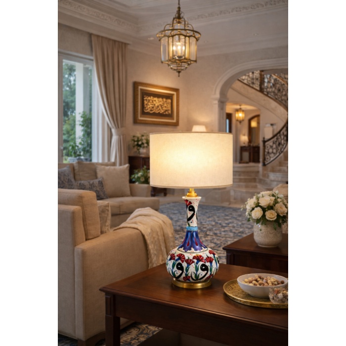 İZNİK AURA | IA-01 El İşçiliği Seramik Gövdeli Silindir Şapkalı Abajur