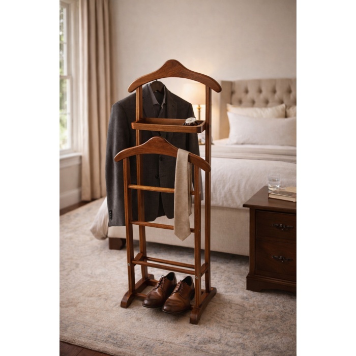 LITA Masif Ceviz Valet Stand | Uşak Standı & Premium Kıyafet Düzenleyici