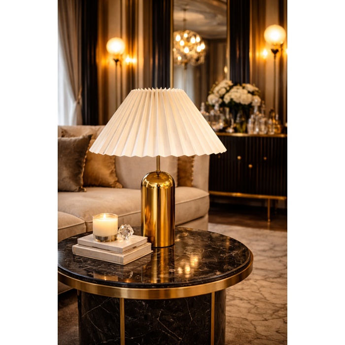 AURA Gold Metal Kırma Başlıklı Abajur Salon Yatak Odası