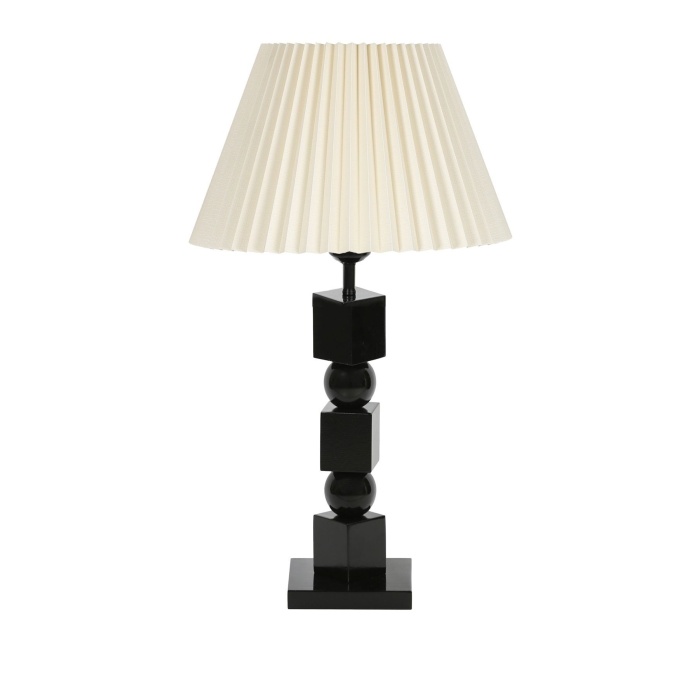 Geometry Siyah Ahşap Abajur - Krem Kırma