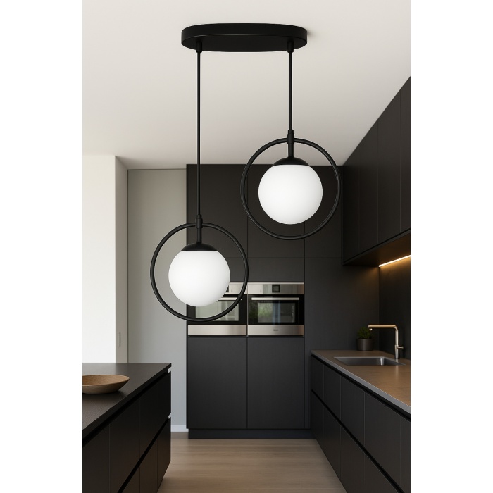 Halo Duo – Siyah Metal 2’li Cam Sarkıt Avize