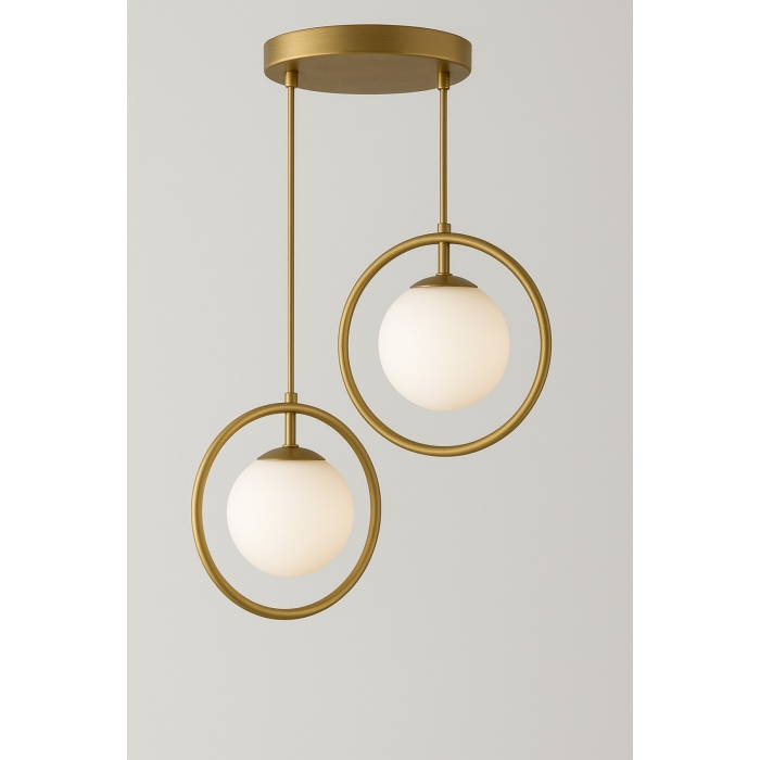 Halo Duo – Eskitme Mat Gold Metal 2’li Cam Sarkıt Avize