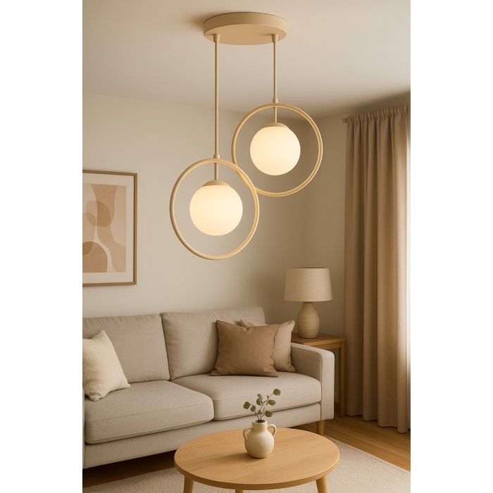 Halo Duo – Krem Metal 2’li Cam Sarkıt Avize