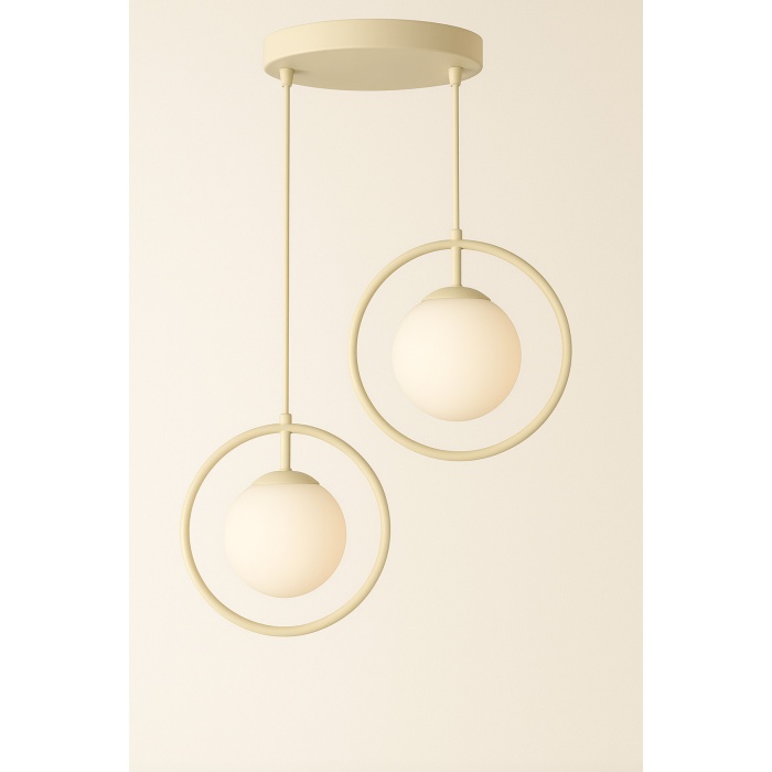 Halo Duo – Krem Metal 2’li Cam Sarkıt Avize