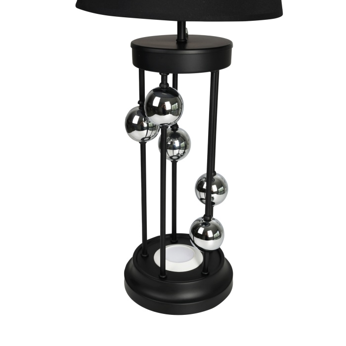 Clichy Statik Siyah Krom Küreli Spot Işıklı Metal Abajur- Siyah