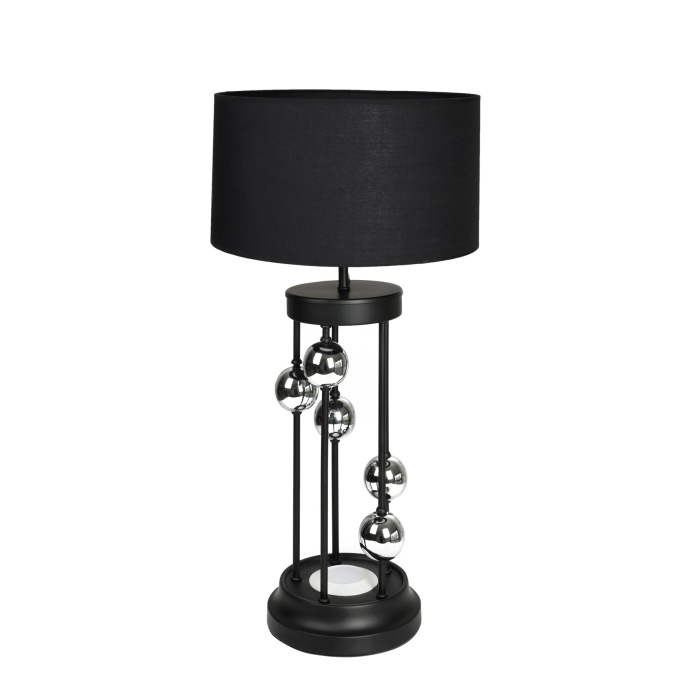 Clichy Statik Siyah Krom Küreli Spot Işıklı Metal Abajur- Siyah