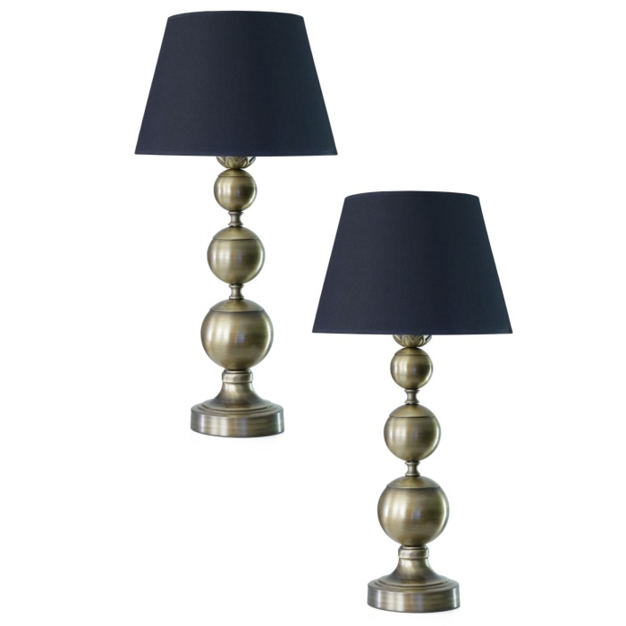 Eskitme Kaplama Üçlü Küre Modern Metal Abajur - Siyah Başlık (iki Adet)