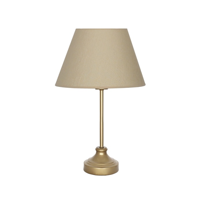 Onze Eskitme Mat Gold Metal Abajur, Masa Lambası - Hasır Bej