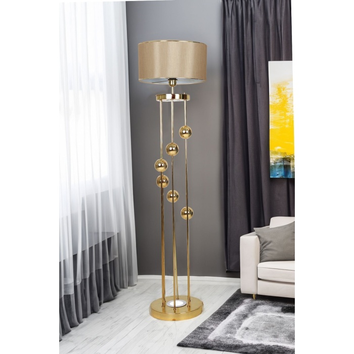 Plus Clichy Gold Kaplama Spot Işıklı Metal Lambader - Mataro Vizon