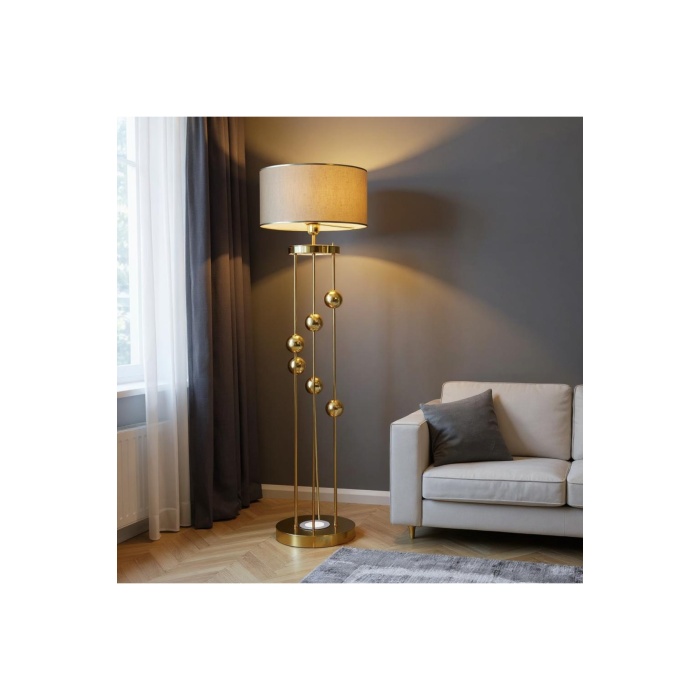 Plus Clichy Gold Kaplama Spot Işıklı Metal Lambader - Mataro Vizon