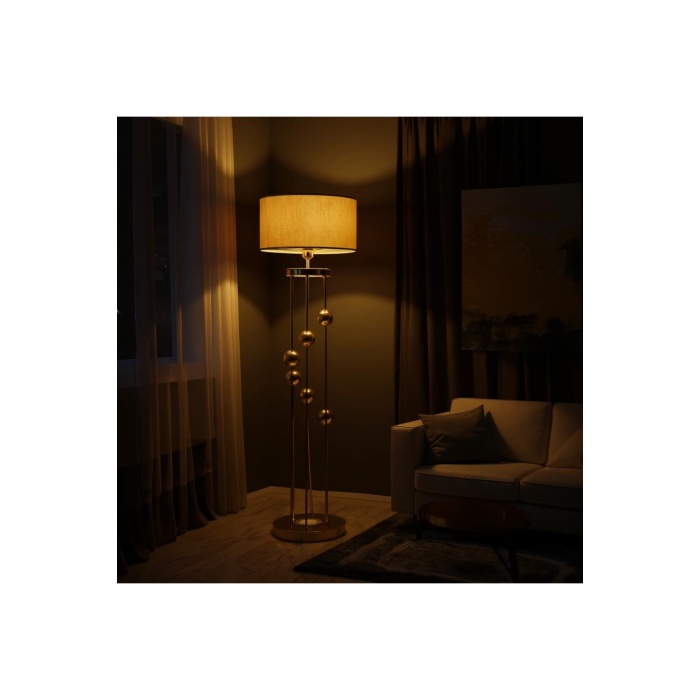 Plus Clichy Gold Kaplama Spot Işıklı Metal Lambader - Mataro Vizon