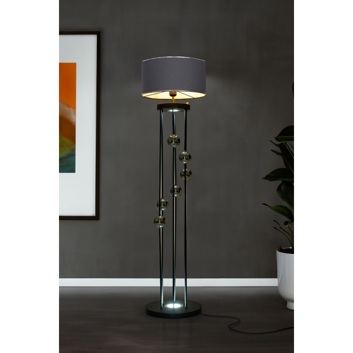 Clichy Statik Siyah Krom Küreli Spot Işıklı Metal Lambader - Antrasit