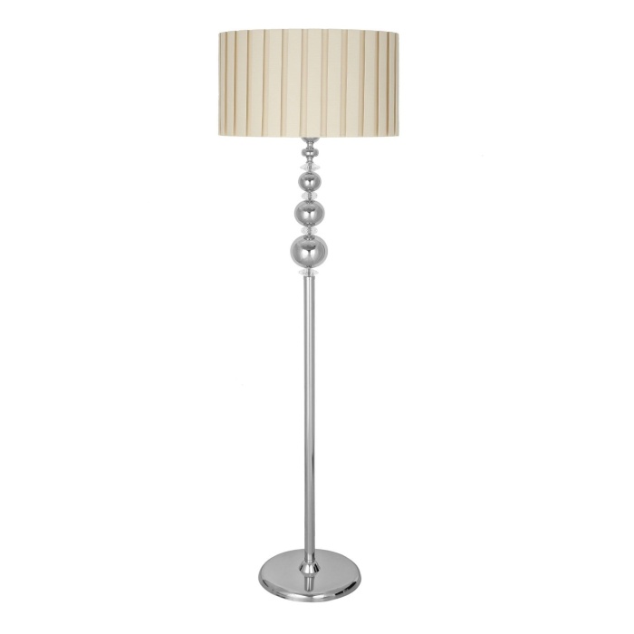 Kristal Taşlı Üçlü Küre Krom Kaplama Metal Lambader - Krem Kırma