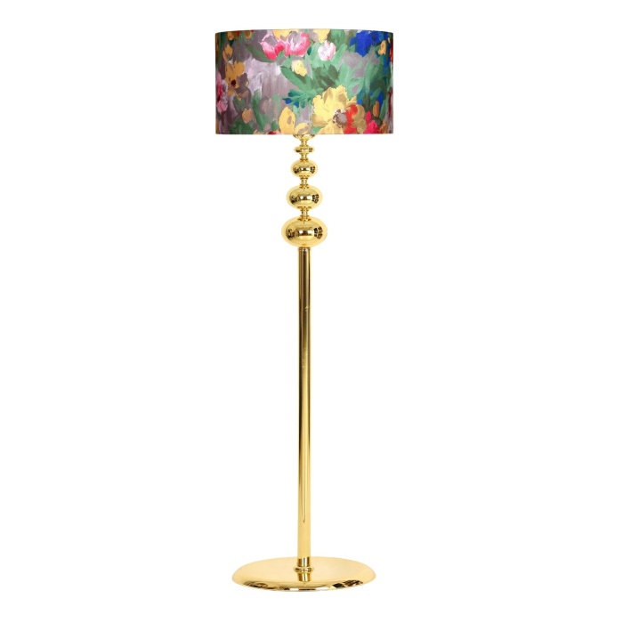 Gold Kaplama Üçlü Küre Düz Tek Ayak Metal Lambader - Violet