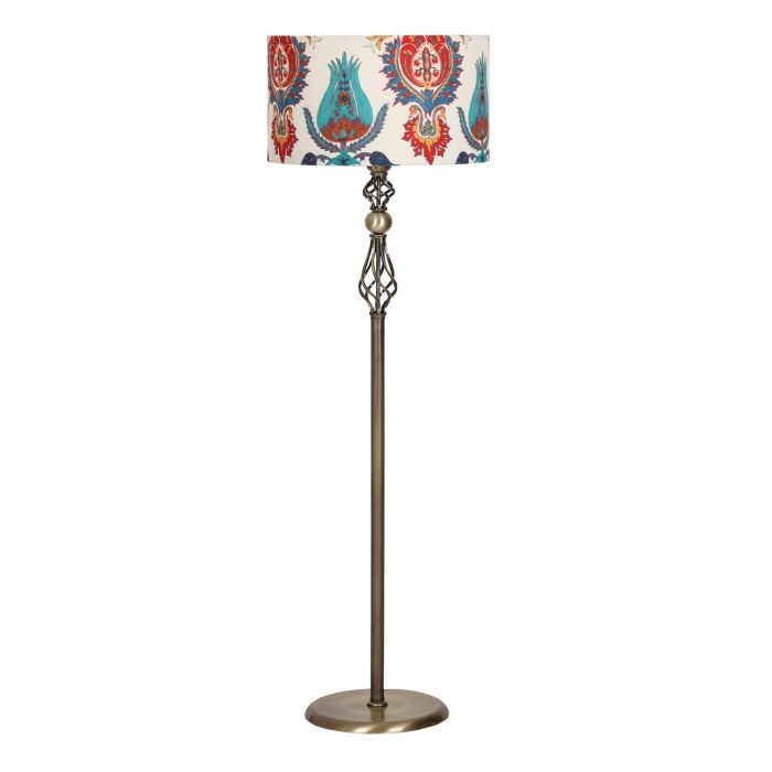 Eskitme Kaplama Şelale Düz Metal Tek Ayaklı Lambader - Silindir Lale Desenli