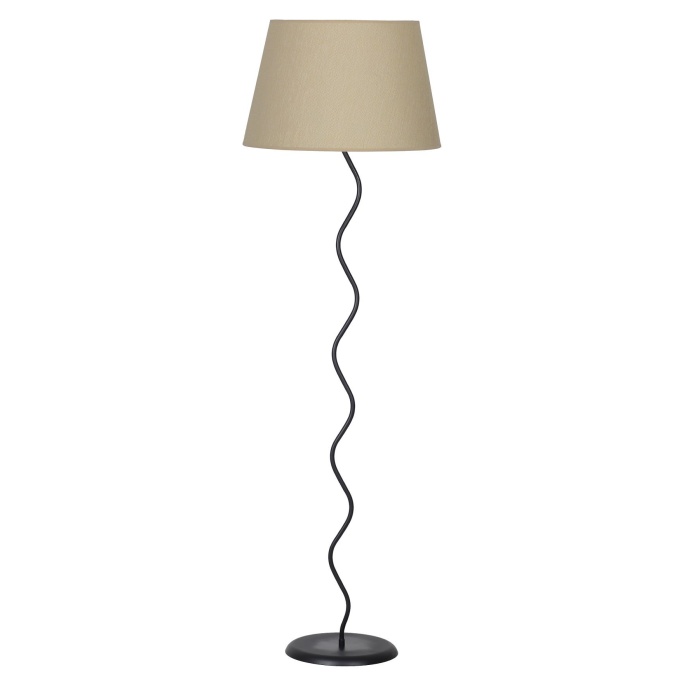 Snake Statik Siyah Metal Tek Ayaklı Lambader - Hasır Bej