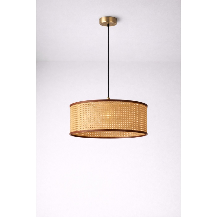 Auren Rattan Tekli Sarkıt Avize – Doğal Hasır Şapkalı, Kablolu, Modern Lüks Aydınlatma